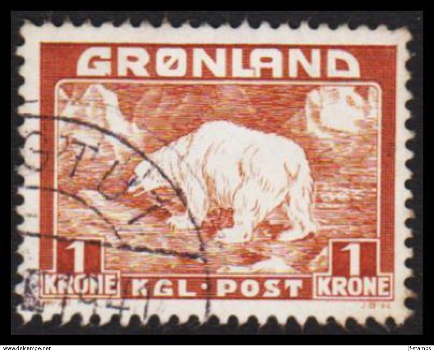 1938. GRØNLAND. Christian X And Polar Bear. 1 Kr. Light Brown. Cancelled IVIGTUT 1941.  (Michel 7) - JF545151 - Gebruikt