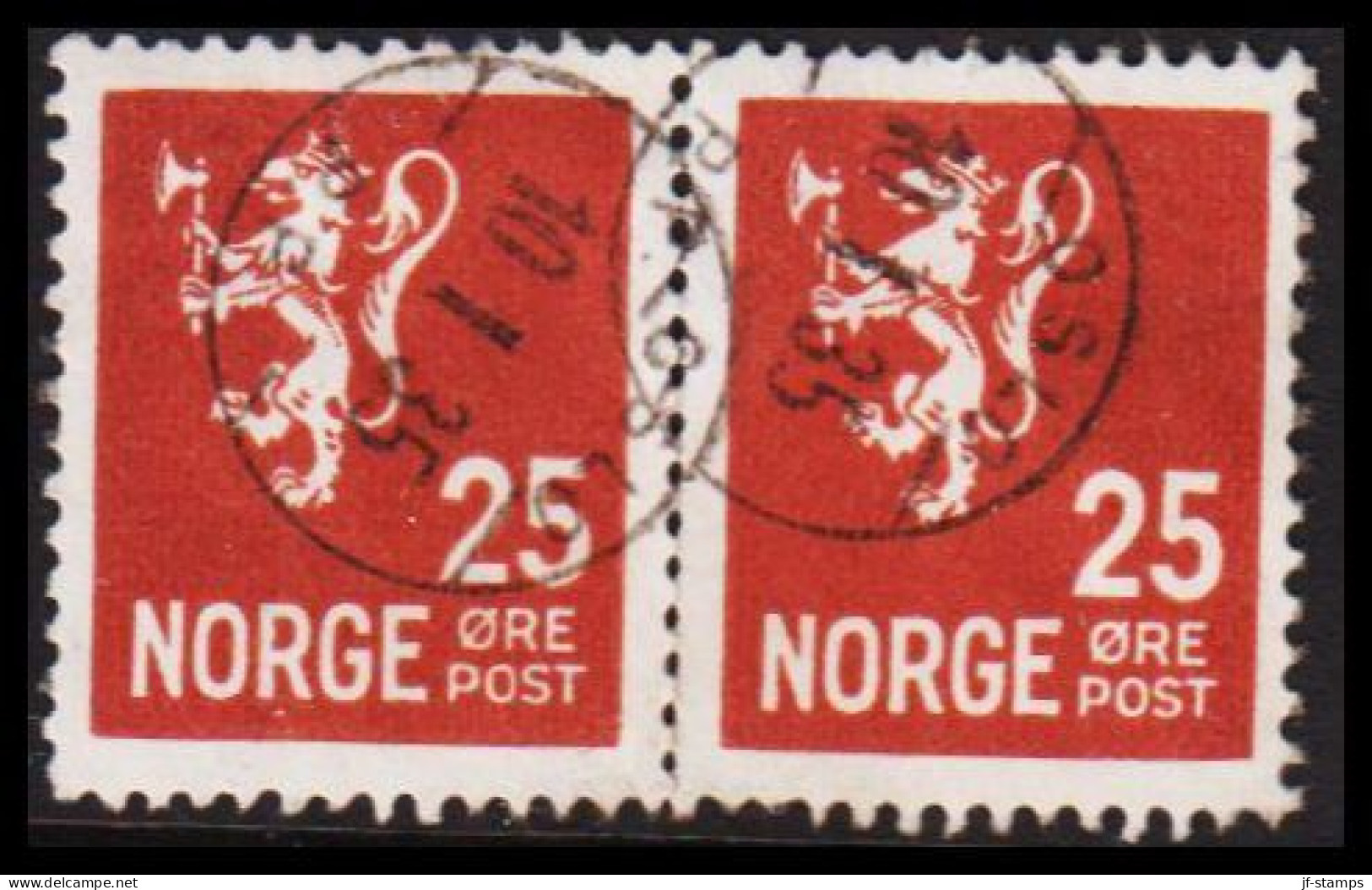 1926. NORGE. New Liontype. 25 ØRE In Pair With Fine Small Cancel OSLO P.P. 10 1 35. (Michel 126) - JF545160 - Gebraucht