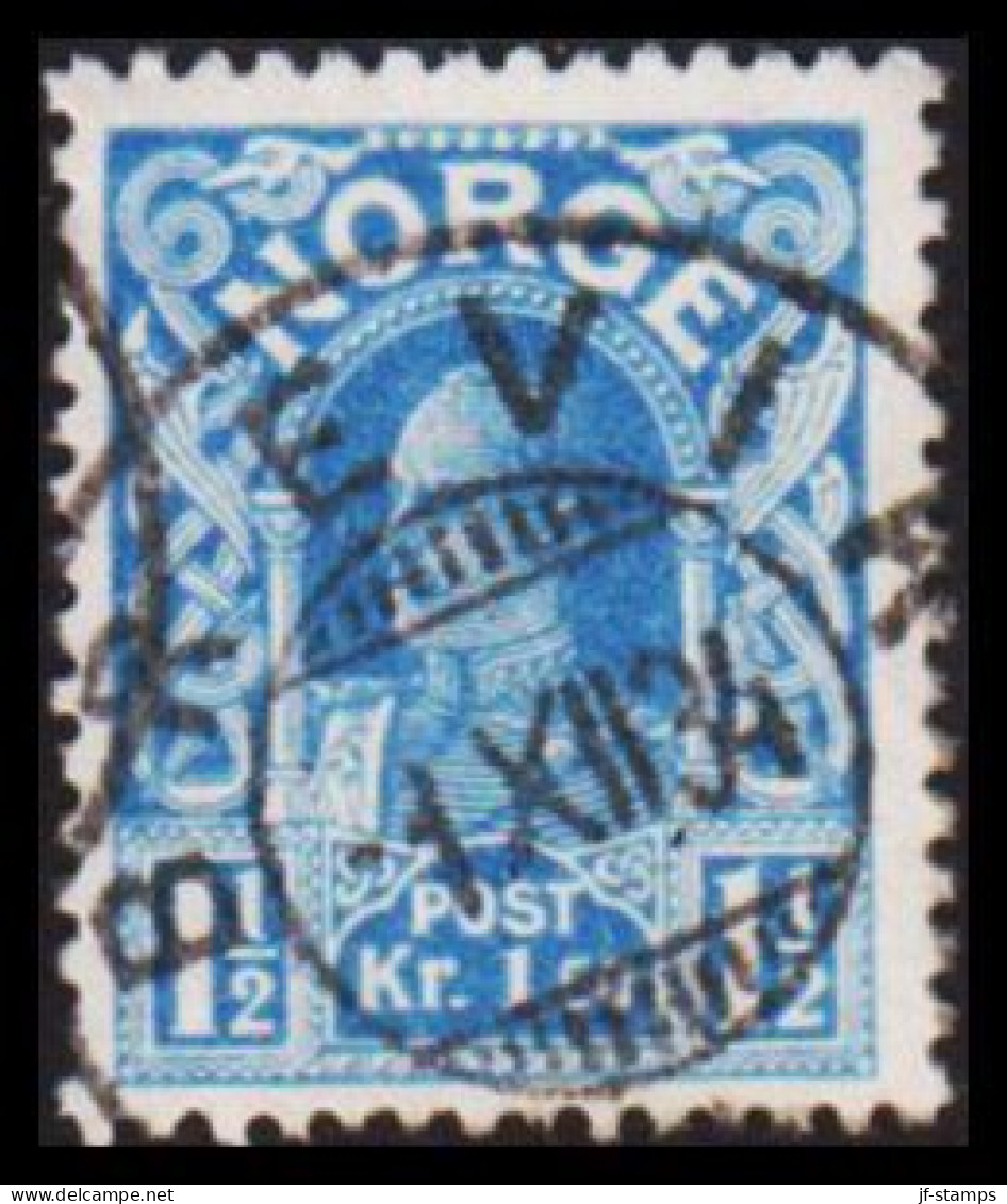 1910. NORGE. Haakon. Smooth Background. Die C.__ 1,50 Kr. Ultramarine. Beautiful Cancelled BRE... (Michel 90) - JF545167 - Gebruikt