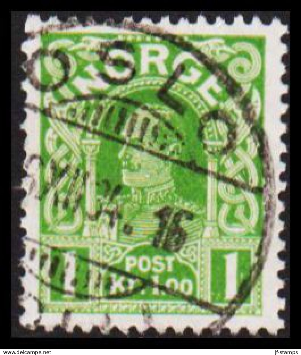 1934. NORGE. Haakon. Smooth Background. 1 Kr. FINE Cancelled OSLO 16 XII 34. (Michel 89b) - JF545170 - Used Stamps