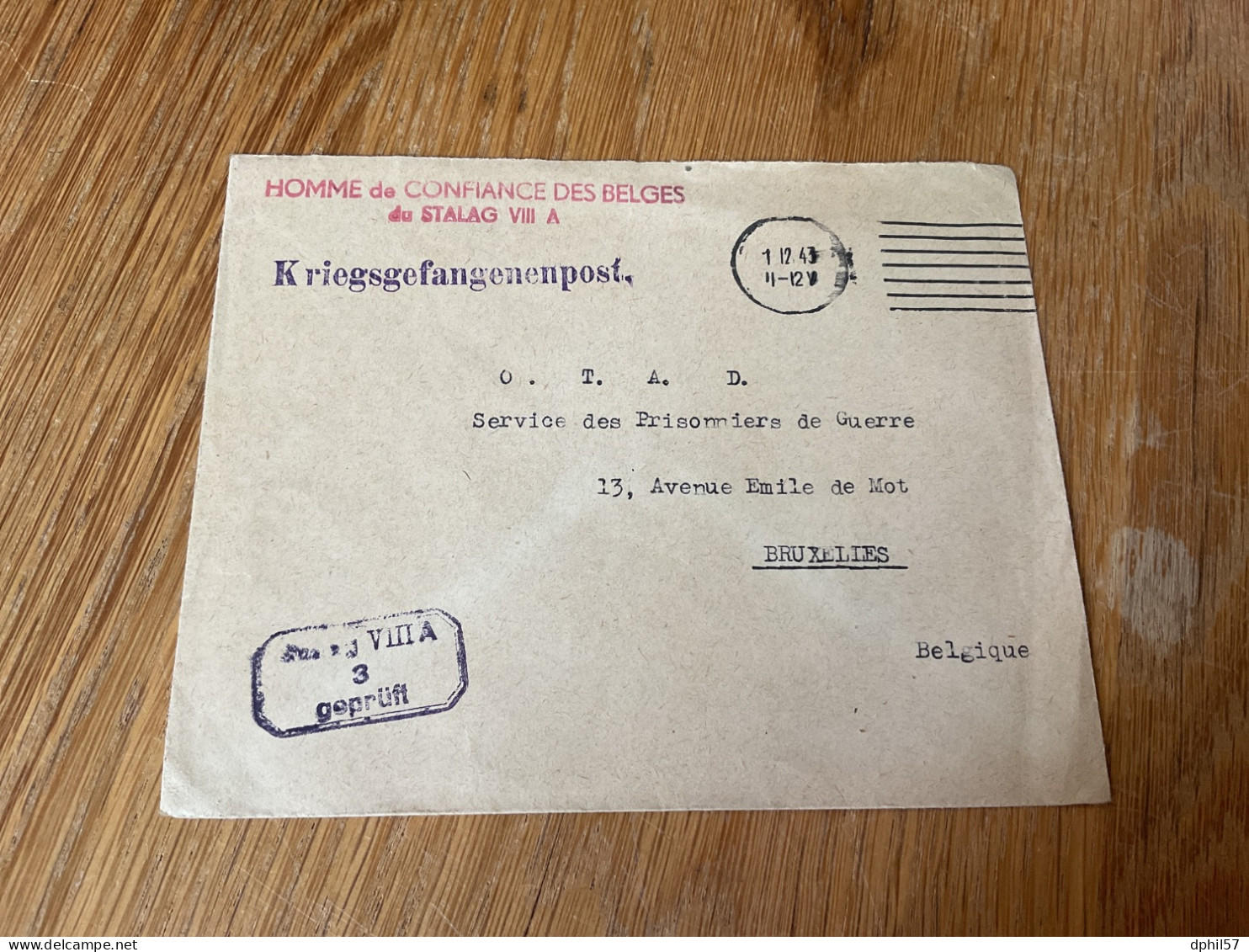 Belgique’ Pli Envoyé Par L’homme De Confiance Des Belges Du Stalag VIII A (1/12/1943) Voir Cachet - Storia Postale