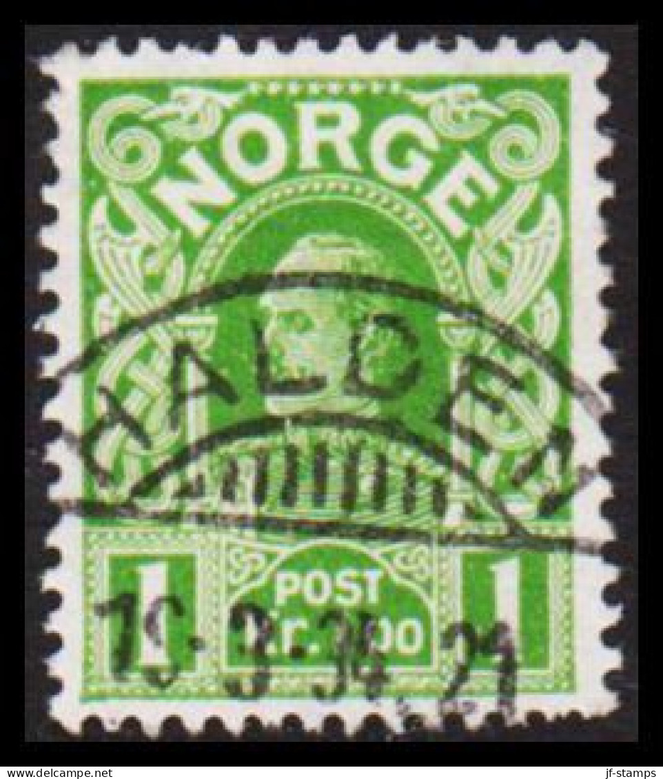 1934. NORGE. Haakon. Smooth Background. 1 Kr. LUXUS Cancelled HALDEN 19 3 34. (Michel 89b) - JF545174 - Usados