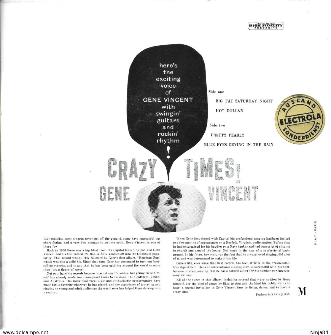 EP 45 RPM (7") Gene Vincent  "  Crazy Times !  " - Rock