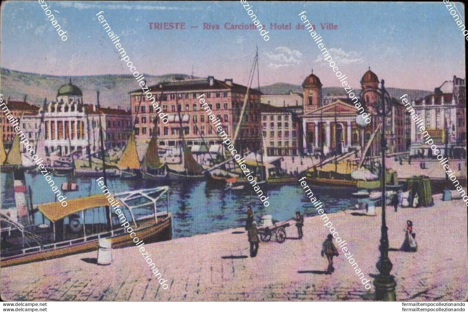 Be695 Cartolina Trieste Citta' Riva Carciotti E Hotel De La Ville 1918 Friuli - Trieste