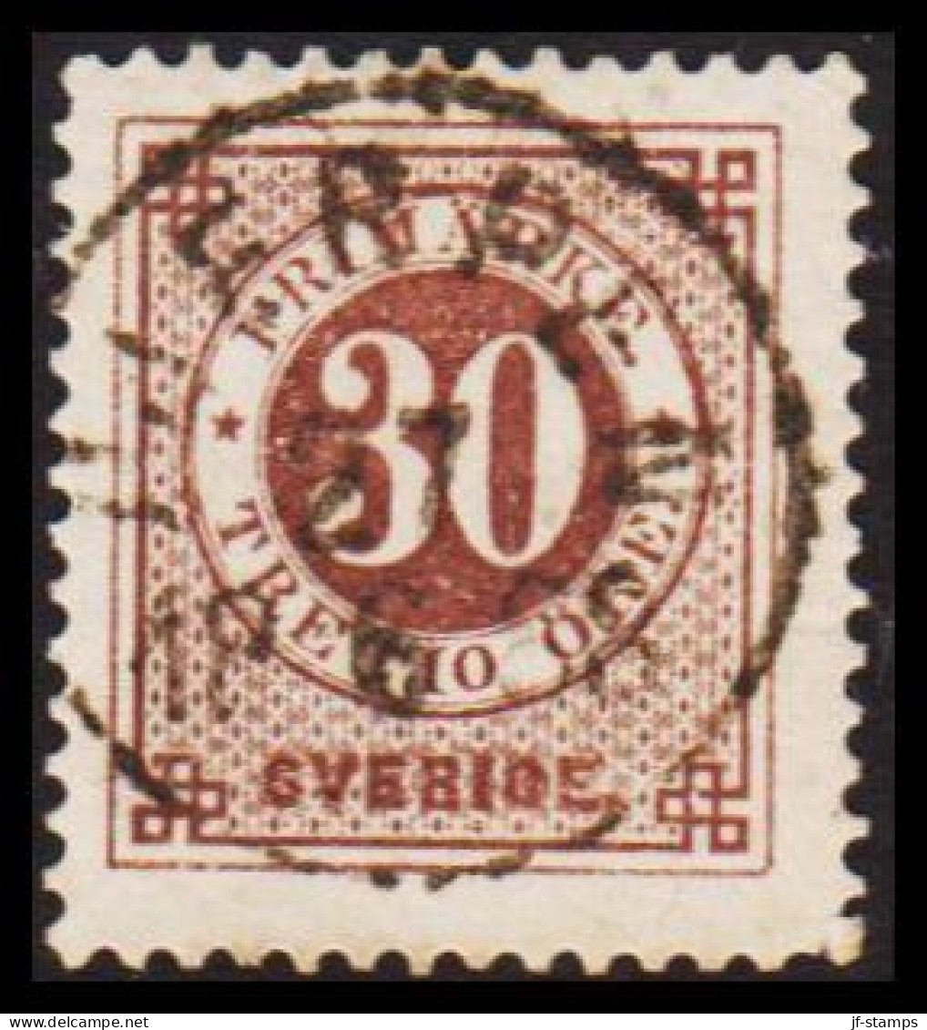 1886. Circle Type. Perf. 13. Posthorn On Back. 30 öre Brown. LUXUS Cancelled HJERPEN 27 6 1888... (Michel 35) - JF545196 - Usados