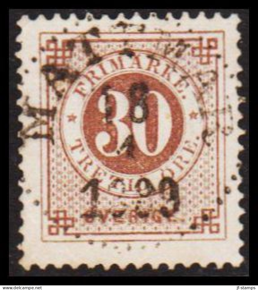 1886. Circle Type. Perf. 13. Posthorn On Back. 30 öre Brown. LUXUS Cancelled MATTMAR 18 4 1889... (Michel 35) - JF545197 - Used Stamps