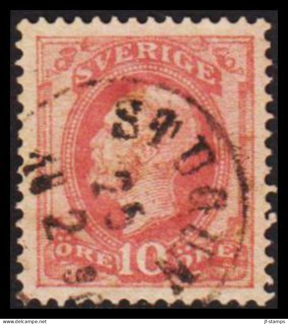 STUGUN 25 2 1890. FINE Cancel On 1886. Oscar II. Post Horn On Back. 10 öre Rose. (Michel 38) - JF545199 - Usados