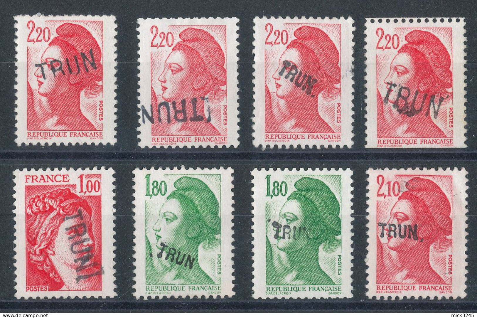 Lot De 8 Timbres Avec Cachets D'arrivée De Trun (Orne) - 1982-1990 Liberty Of Gandon