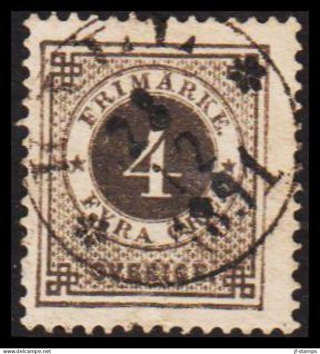 1886. Circle Type. Perf. 13. Posthorn On Back. 4 öre Grey. With FINE Cancel ..LL 28 12 1891.  (Michel 31) - JF545204 - Gebruikt