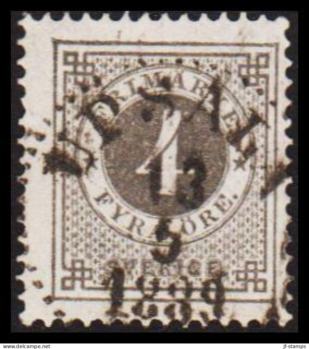 1886. Circle Type. Perf. 13. Posthorn On Back. 4 öre Grey. With LUXUS Cancel UPSALA 13 5 1889. (Michel 31) - JF545208 - Gebruikt