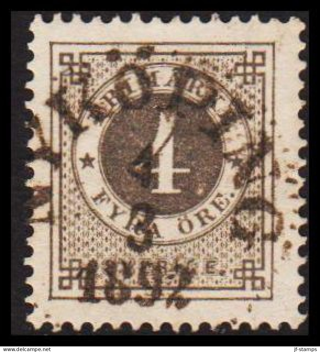 1886. Circle Type. Perf. 13. Posthorn On Back. 4 öre Grey. With FINE Cancel NYKÖBING 4 3 1892. (Michel 31) - JF545210 - Oblitérés