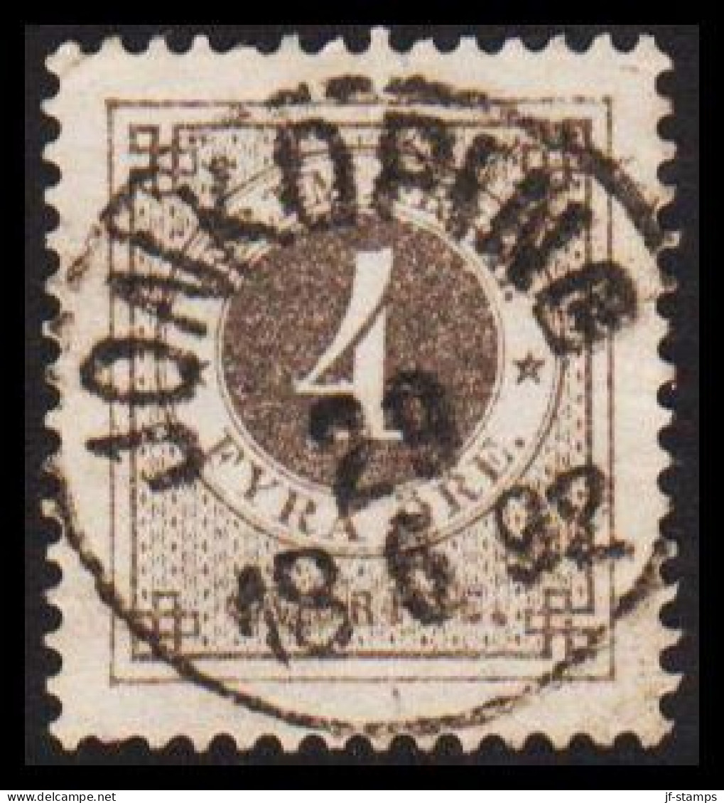 1886. Circle Type. Perf. 13. Posthorn On Back. 4 öre Grey. With LUXUS Cancel JÖNKÖPING 29 6 18... (Michel 31) - JF545212 - Gebraucht