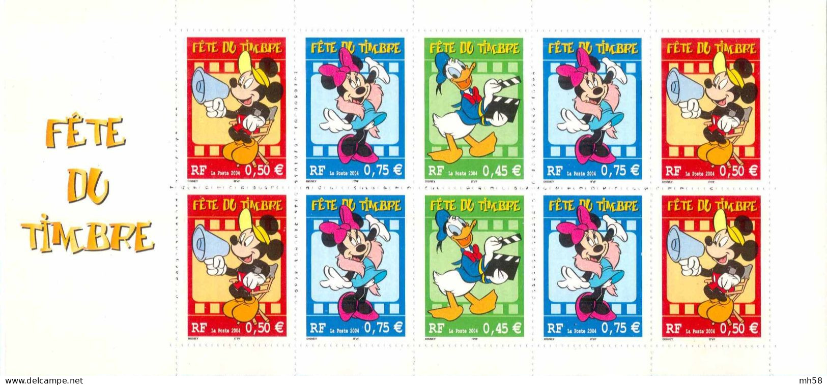 FRANCE 2004 - Fête Du Timbre Mickey, Donald, Minnie - Bande Carnet N° BC 3641a Non Pliée Neuf ** - Dag Van De Postzegel