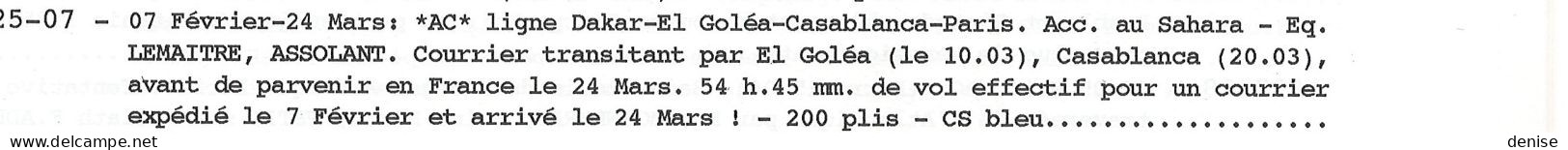 Sénégal Dakar Pour La France Via Tombouctou   - Vol Accidenté - 1925 - Voir Le Scan Joint Pour Le Détail - Storia Postale