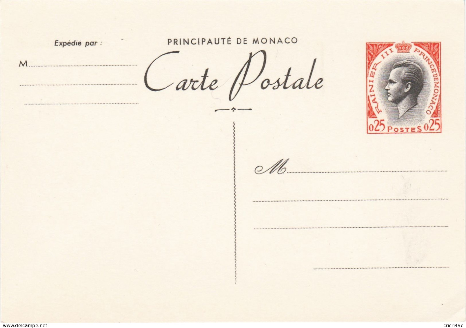 Monaco Entier Postal N° Y&T 35  1965  Carte Postale - Interi Postali