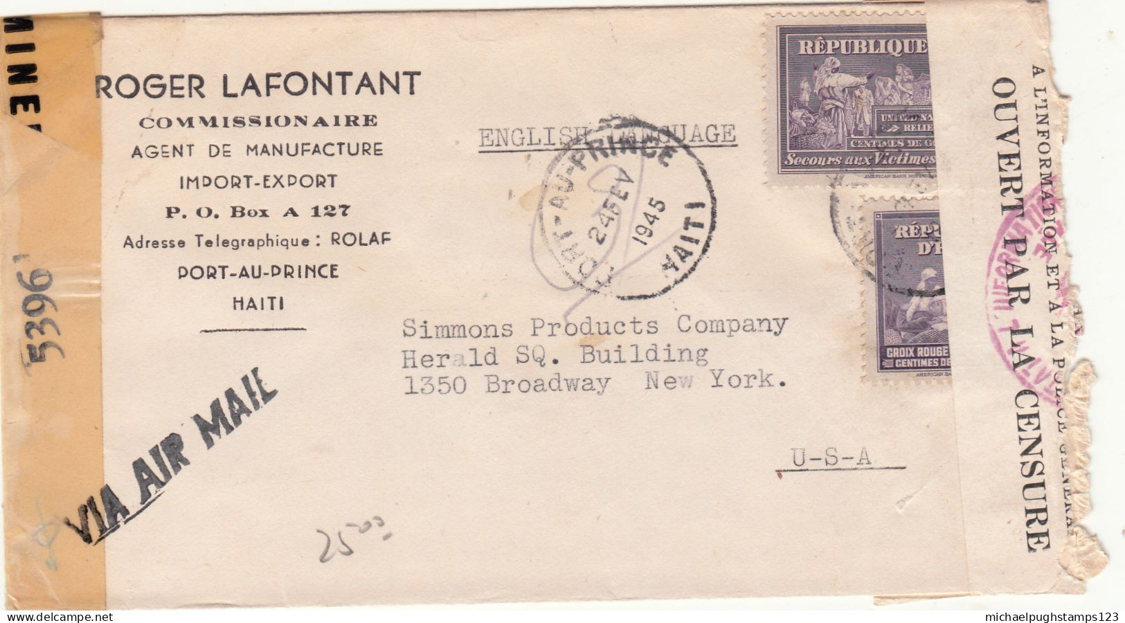 Haiti / Airmail / Censorship / U.S. - Haïti