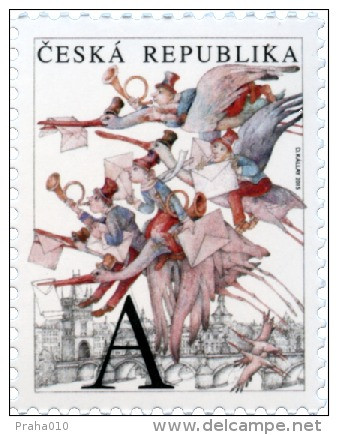 Czech Rep. / Stamps (2015) 0841: Dusan Kallay "The Flying Post Office" (Charles Bridge, Storks, Postal Elves) - Bridges