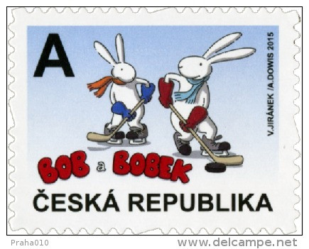 Czech Rep. / Stamps (2015) 0846: Bob & Bobek - Winter Stamp (playing Ice Hockey); Painter: Vladimir Jiranek (1938-2012) - Neufs