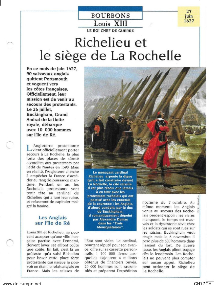 FICHE ATLAS: RICHELIEU ET LE SIEGE DE LA ROCHELLE -BOURBONS - Histoire