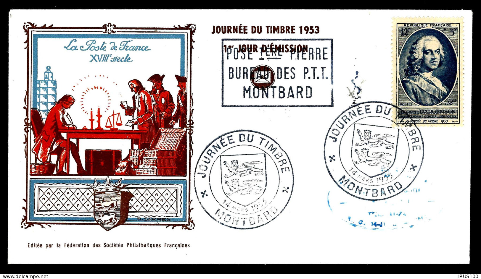 FDC 1953 - JOURNEE DU TIMBRE - COMTE D'ARGENSON - MONTBARD - 1950-1959