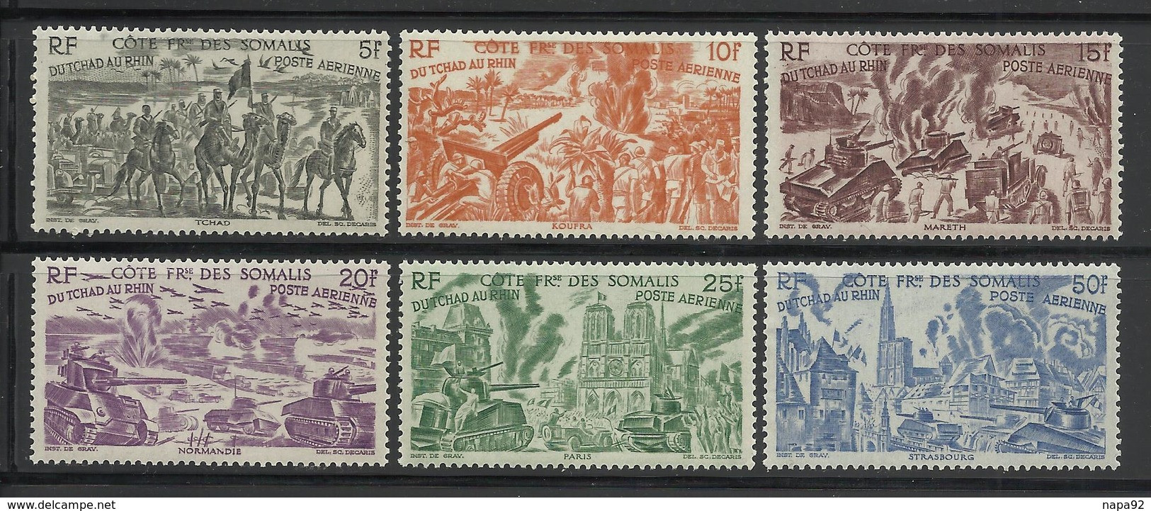 COTE FRANCAISE DES SOMALIS 1946 YT PA 14/19** - SERIE COMPLETE - SANS CHARNIERE NI TRACE - Unused Stamps
