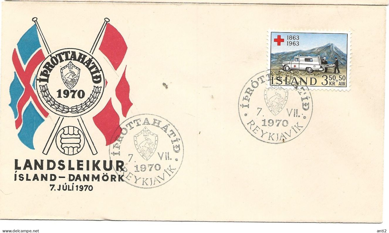 Iceland 1970  Special Cover  With Red Cross, Mi 376   Cover Landsleikur - Cancelled 7.VII.1970 - Briefe U. Dokumente