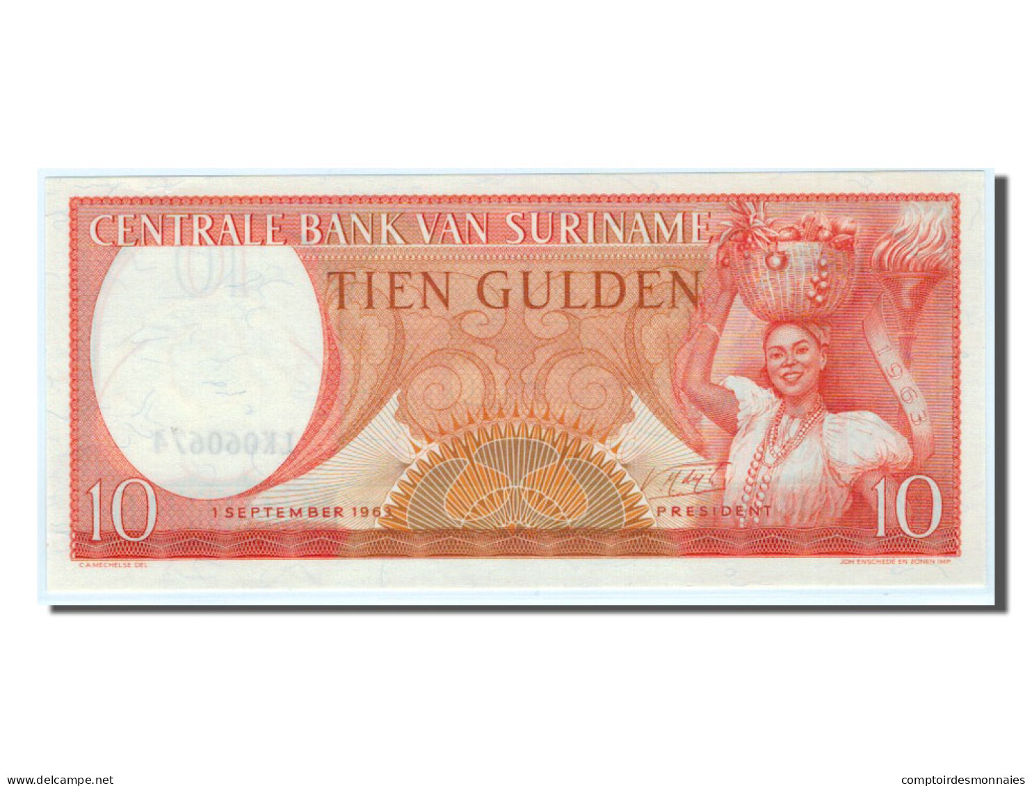 Billet, Suriname, 10 Gulden, 1963, NEUF - Surinam