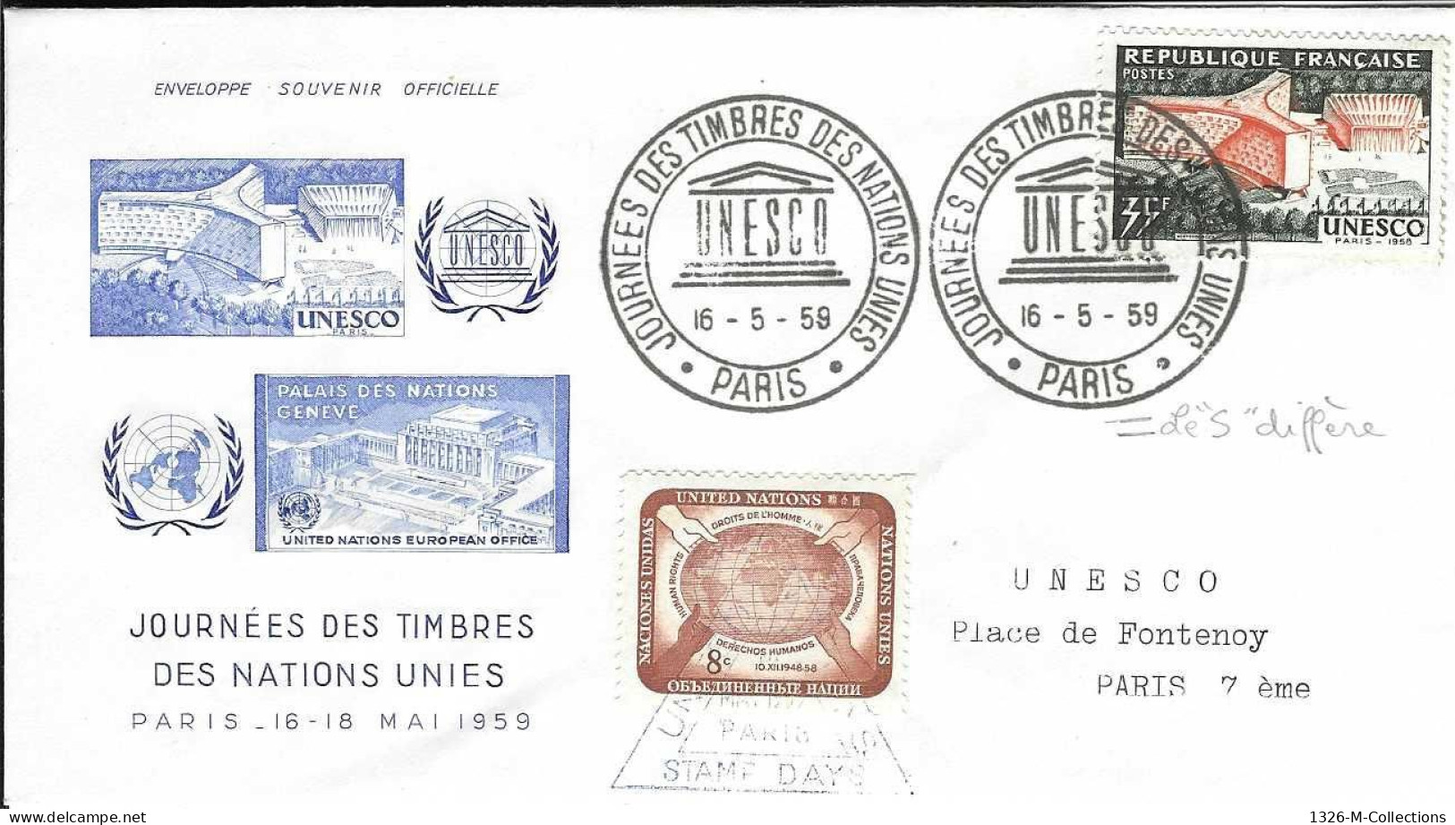 Envellope FRANCE N° 1178 Y & T + NATIONS UNIS N° 65 Y & T - 1950-1959