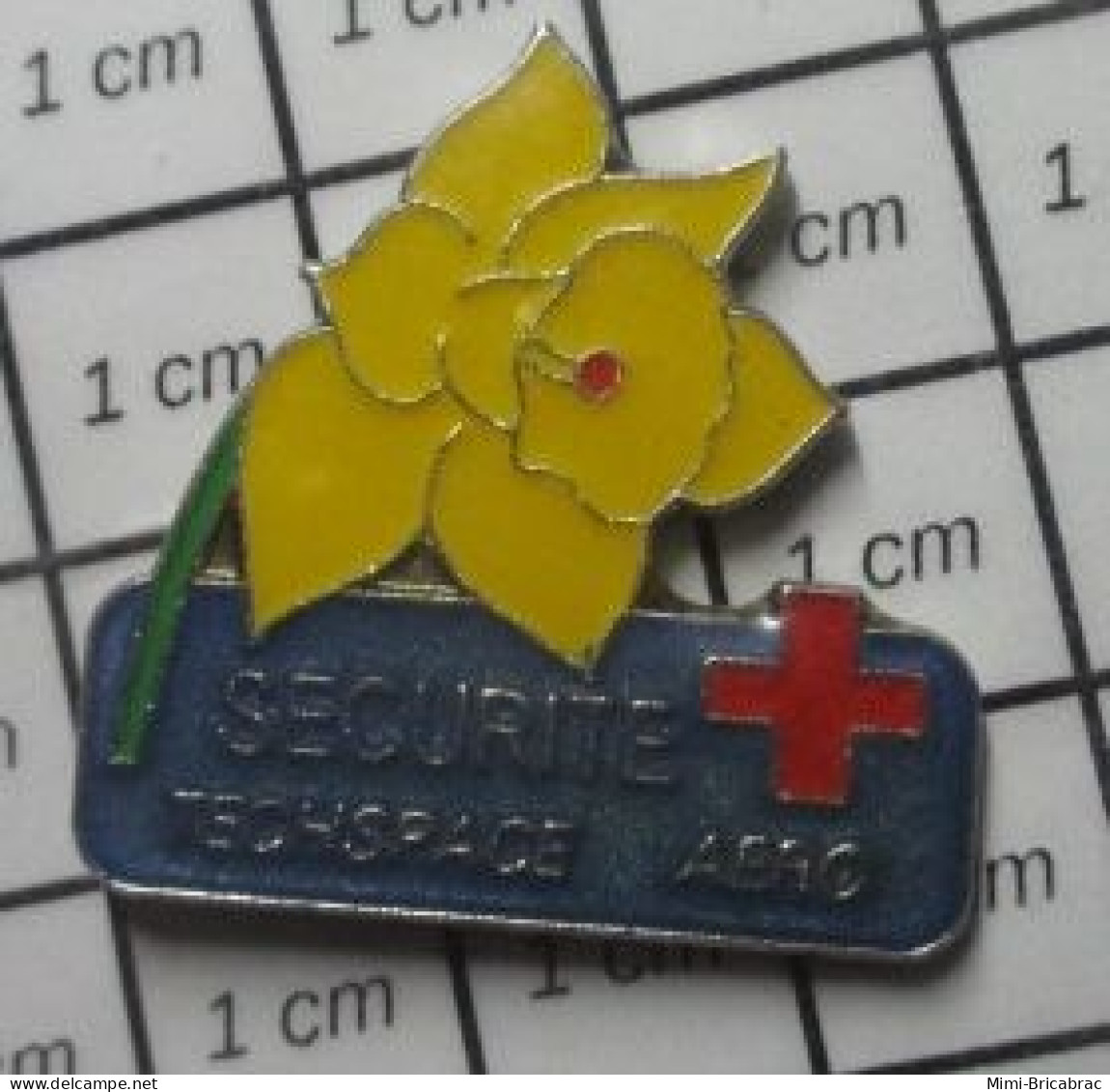 3417 Pin's Pins / Beau Et Rare : AVIATION / TECHSPACE AERO SECURITE + FLEUR JONQUILLE - Aviones