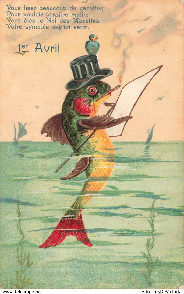 FETES - VOEUX - 1er Avril - Poisson Lisant Une Gazette - Fantaisie - Carte Postale Ancienne - 1er Avril - Poisson D'avril