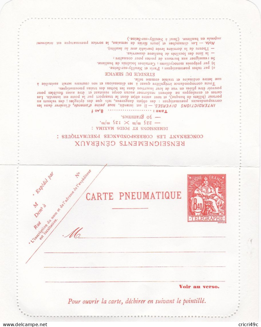 PARIS Carte Lettre Pneumatique CHAPLAIN à 8,40 F  Neuf  N°Y&T 2623 - Neumáticos