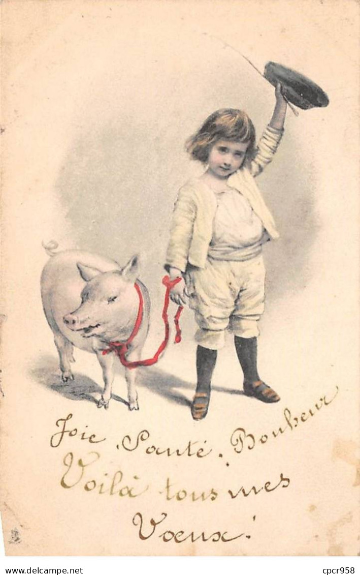 Animaux - N°80668 - Cochon - Enfant Tenant En Laisse Un Cochon - Cerdos