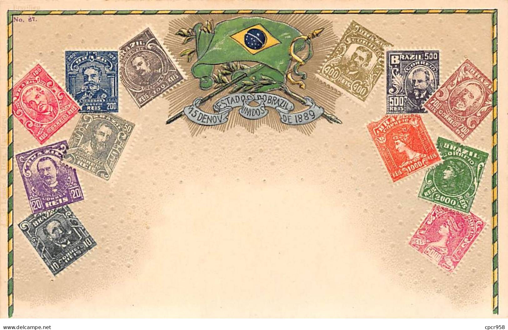 Brésil - N°78981 - Drapeaux Et Timbres - Carte Gaufrée Avec Bel Affranchissement - Altri