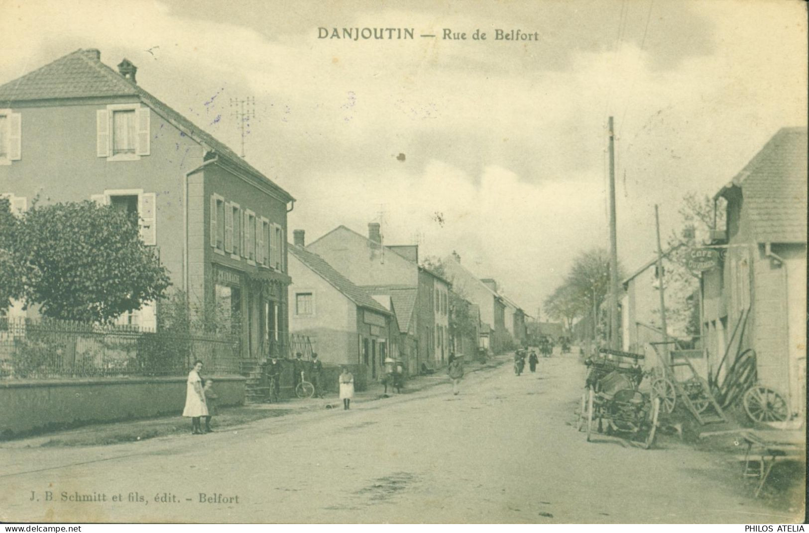 CPA CP 90 Territoire De Belfort Danjoutin Rue De Belfort Café Cachet Guerre 14 5e Régiment Territorial D'infanterie - Danjoutin