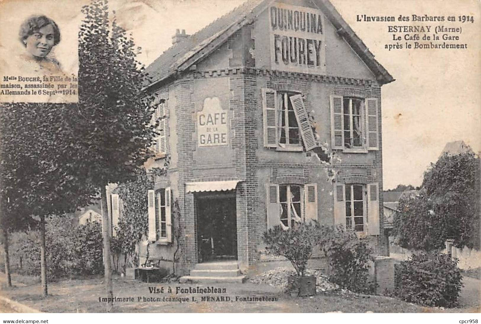 51 - EPERNAY - SAN25481 - L'Invasion Des Barbares En 1914 - Le Café De La Gare Après Les Bombardements - Epernay