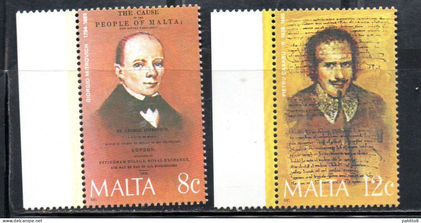 MALTA 1985 FAMOUS MEN UOMINI FAMOSI PERSONAGGI CELEBRI George Mitrovich Pietru Caxaru COMPLETE SET SERIE COMPLETA MNH - Malta