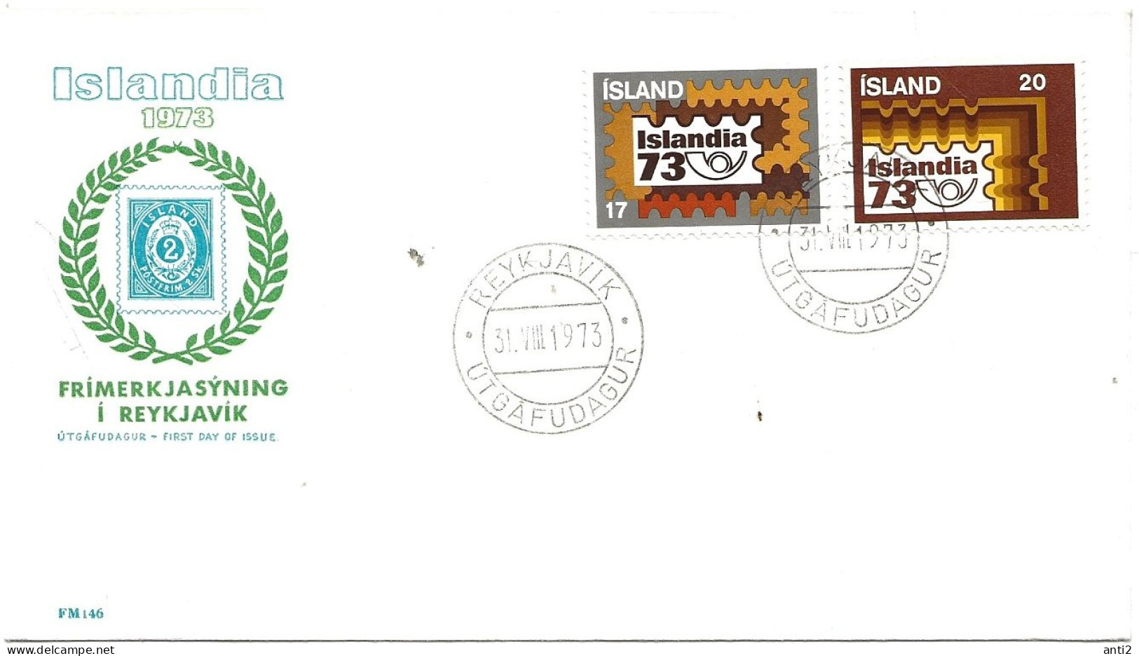 Iceland Island 1973 Stamp Exhibition ISLANDIA '73, MI 482-483  FDC - FDC