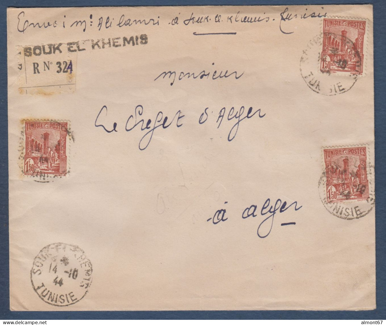 Lettre Recommandée De SOUK EL KHEMIS  1944 - Covers & Documents