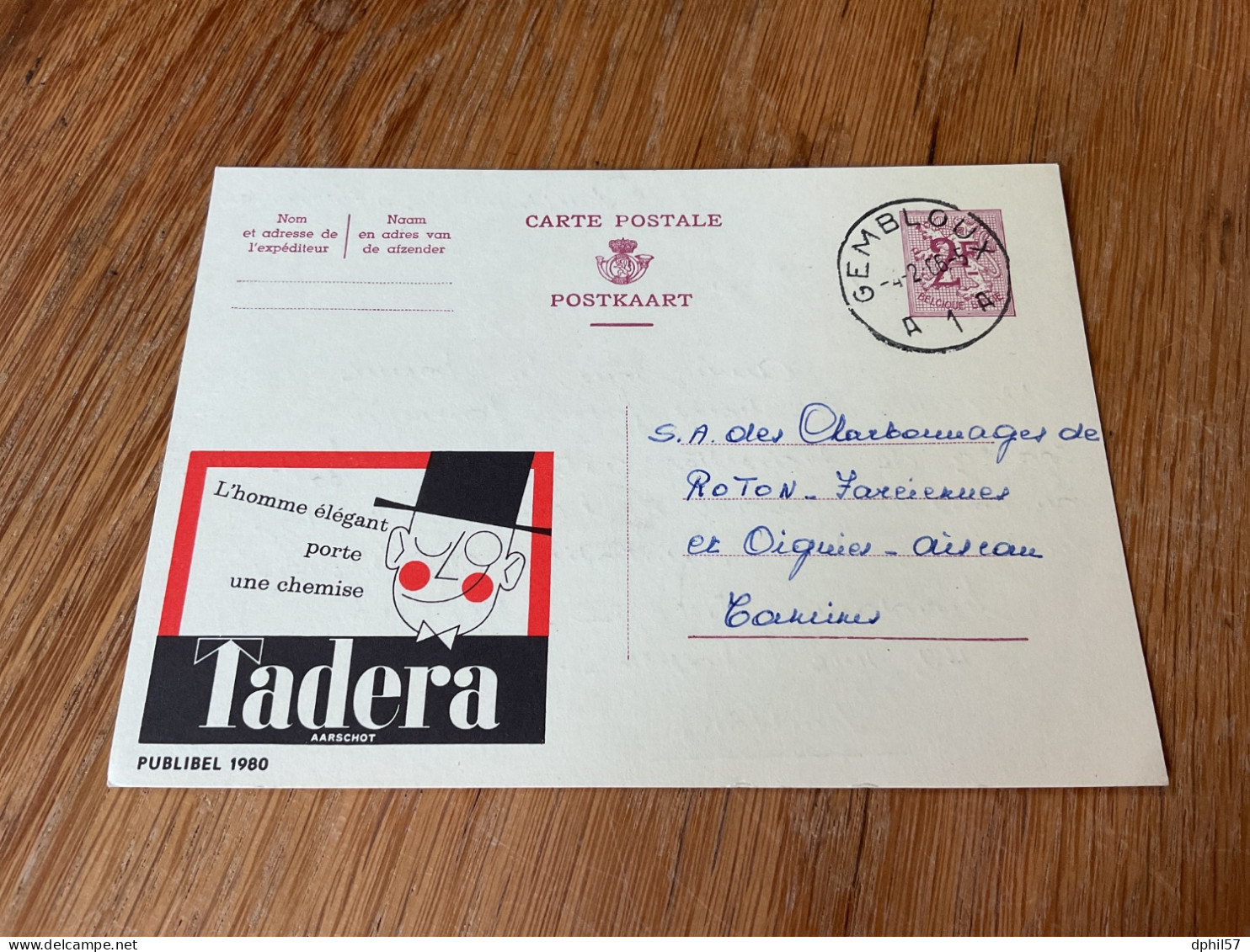 Belgique Publibel N°1980FN Tadera . Très Beau Cachet De Gembloux - Werbepostkarten