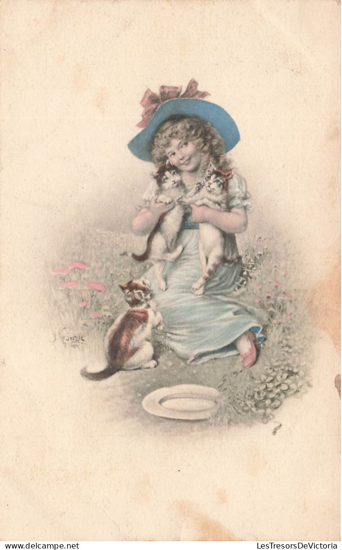 ENFANTS - Dessins D'enfants - Petite Fille Avec Des Chats - Carte Postale Ancienne - Kindertekeningen