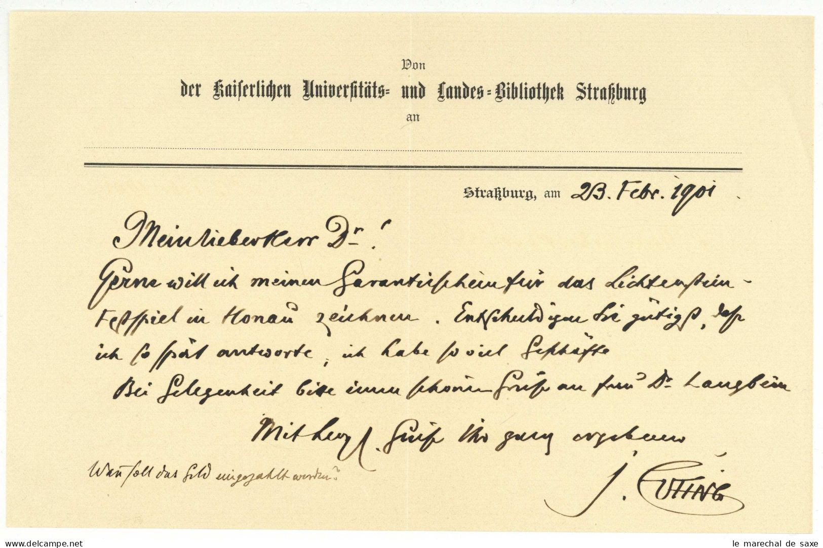Julius Euting (1839-1913) Orientalist Bibliothek Strasbourg 1901 Autograph Club Vosges - Uitvinders En Wetenschappers