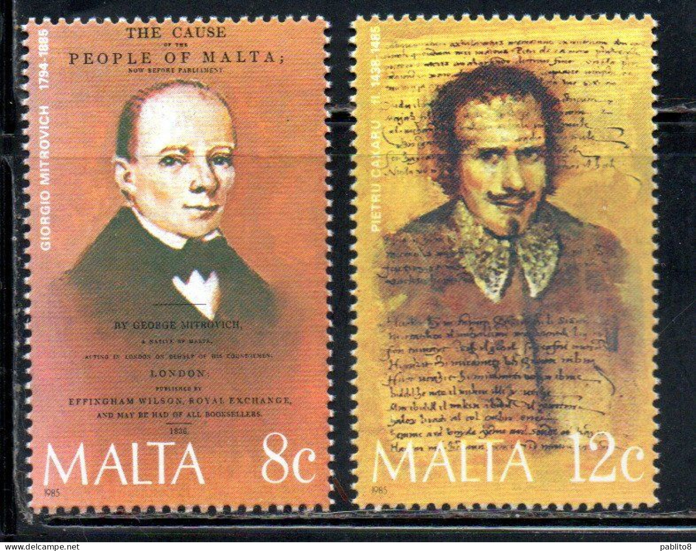 MALTA 1985 FAMOUS MEN UOMINI FAMOSI PERSONAGGI CELEBRI George Mitrovich Pietru Caxaru COMPLETE SET SERIE COMPLETA MNH - Malta