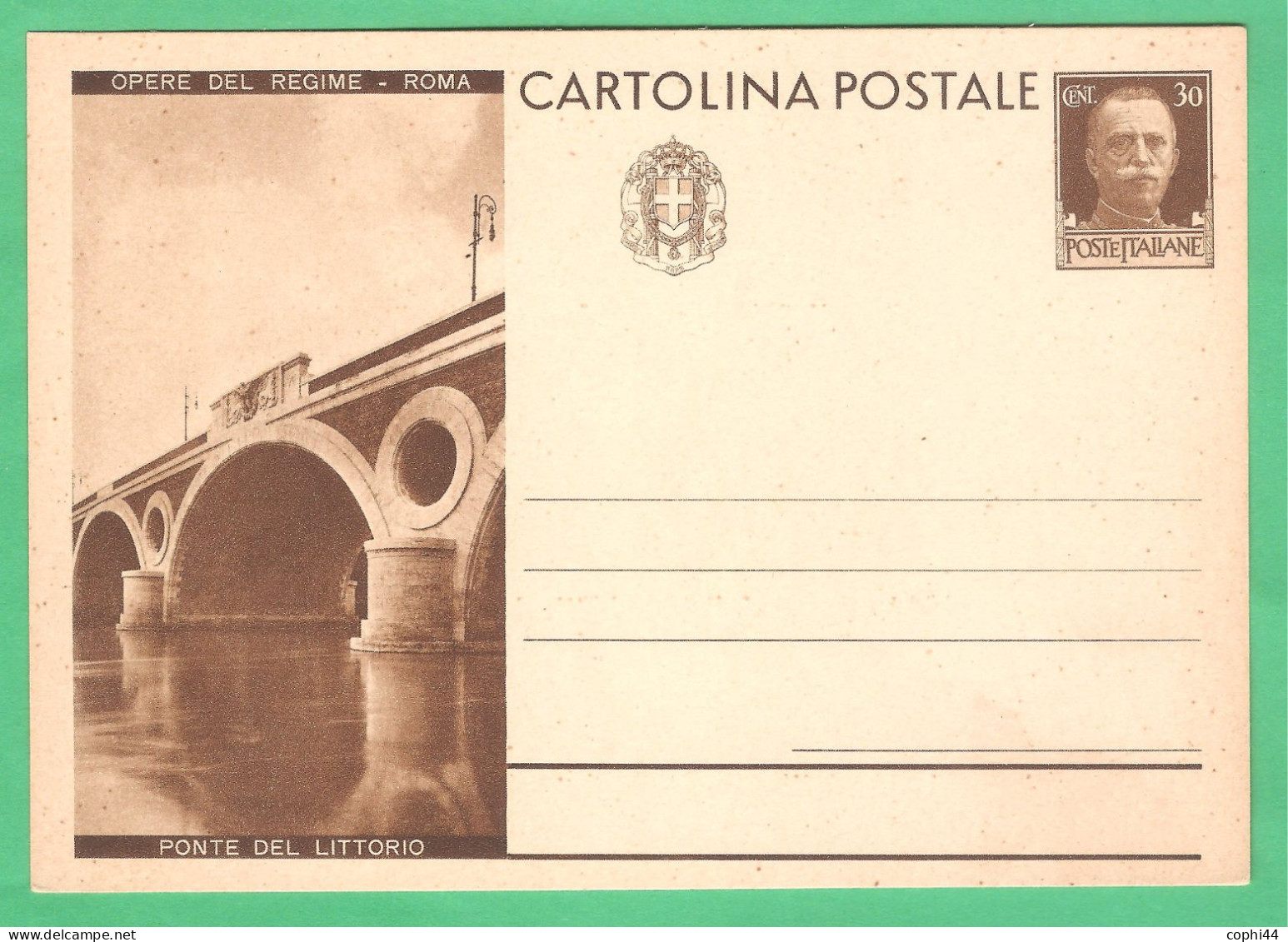 REGNO D'ITALIA 1932 CARTOLINA POSTALE VEIII OPERE DEL REGIME ROMA PONTE DEL LITTORIO 30 C Bruno (FILAGRANO C72-17) NUOVA - Stamped Stationery