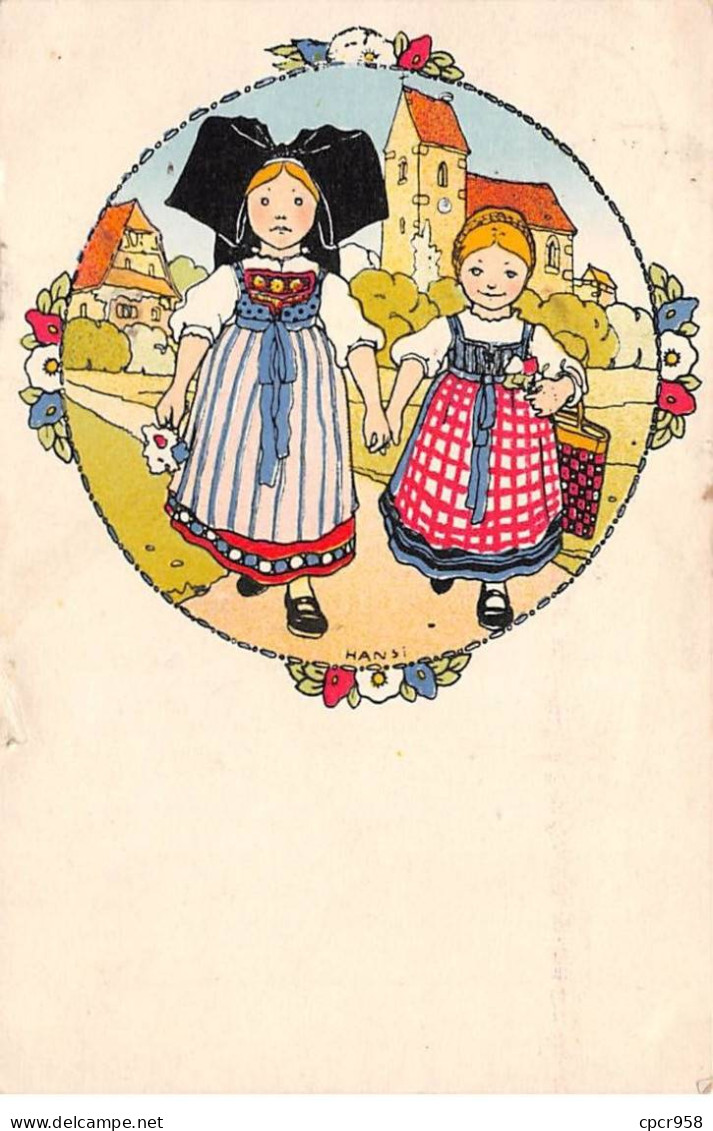 Illustrateur - N°80314 - Hansi - Deux Petites Alsaciennes Dans Un Médaillon - Hansi
