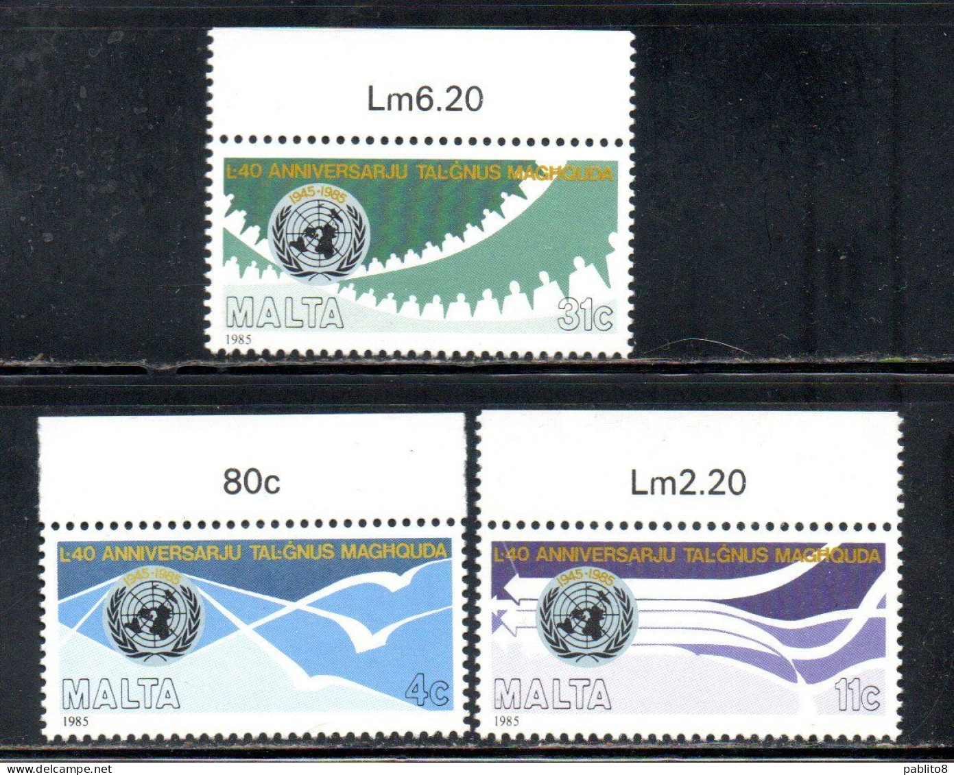 MALTA 1985 UN ANNIVERSARY ANNIVERSARIO ONU UNO COMPLETE SET SERIE COMPLETA MNH - Malta