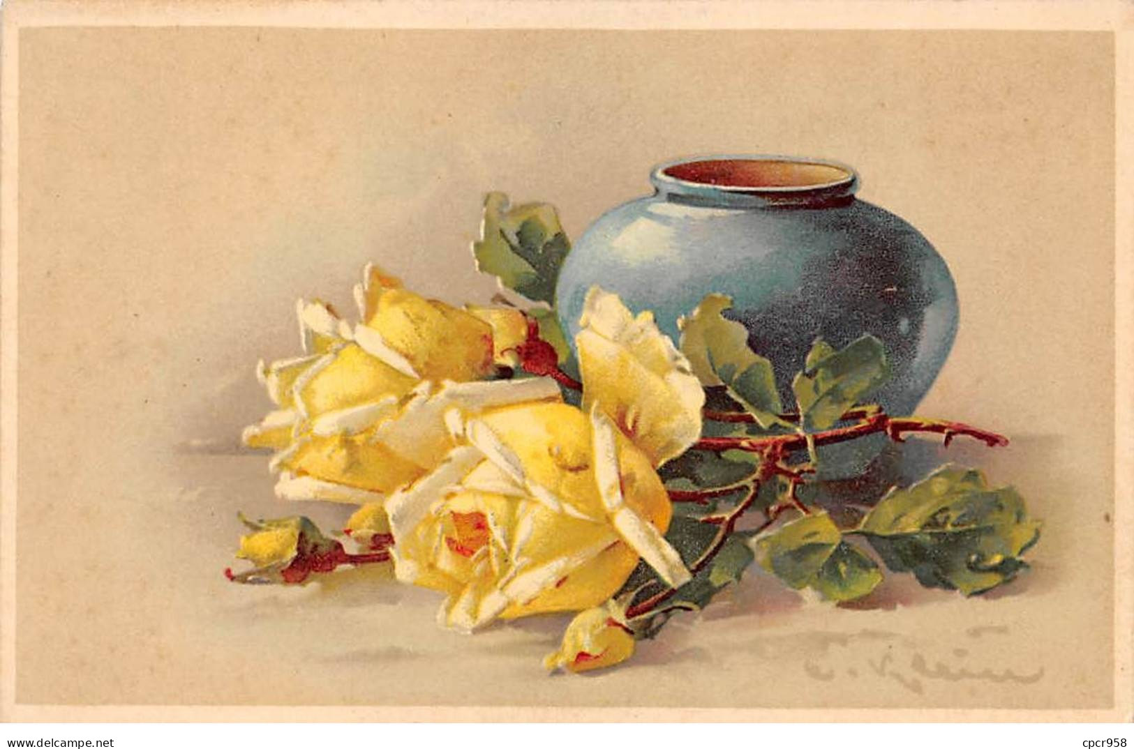 Illustrateur - N°80265 - C. Klein - Roses Jaunes Près D'un Vase - Klein, Catharina