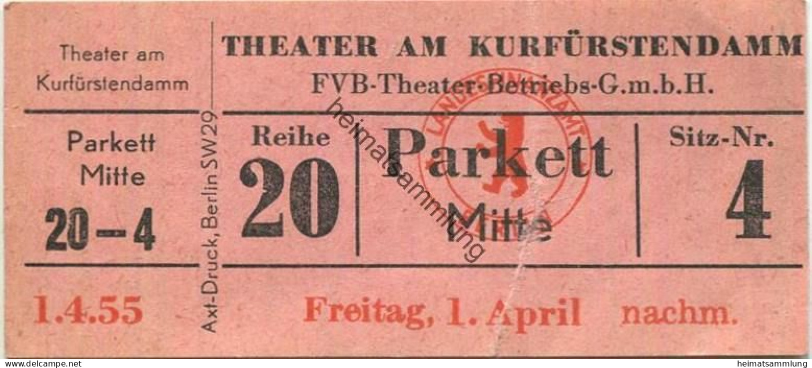 Deutschland - Berlin - Theater Am Kurfürstendamm - Eintrittskarte 1955 - Tickets - Entradas