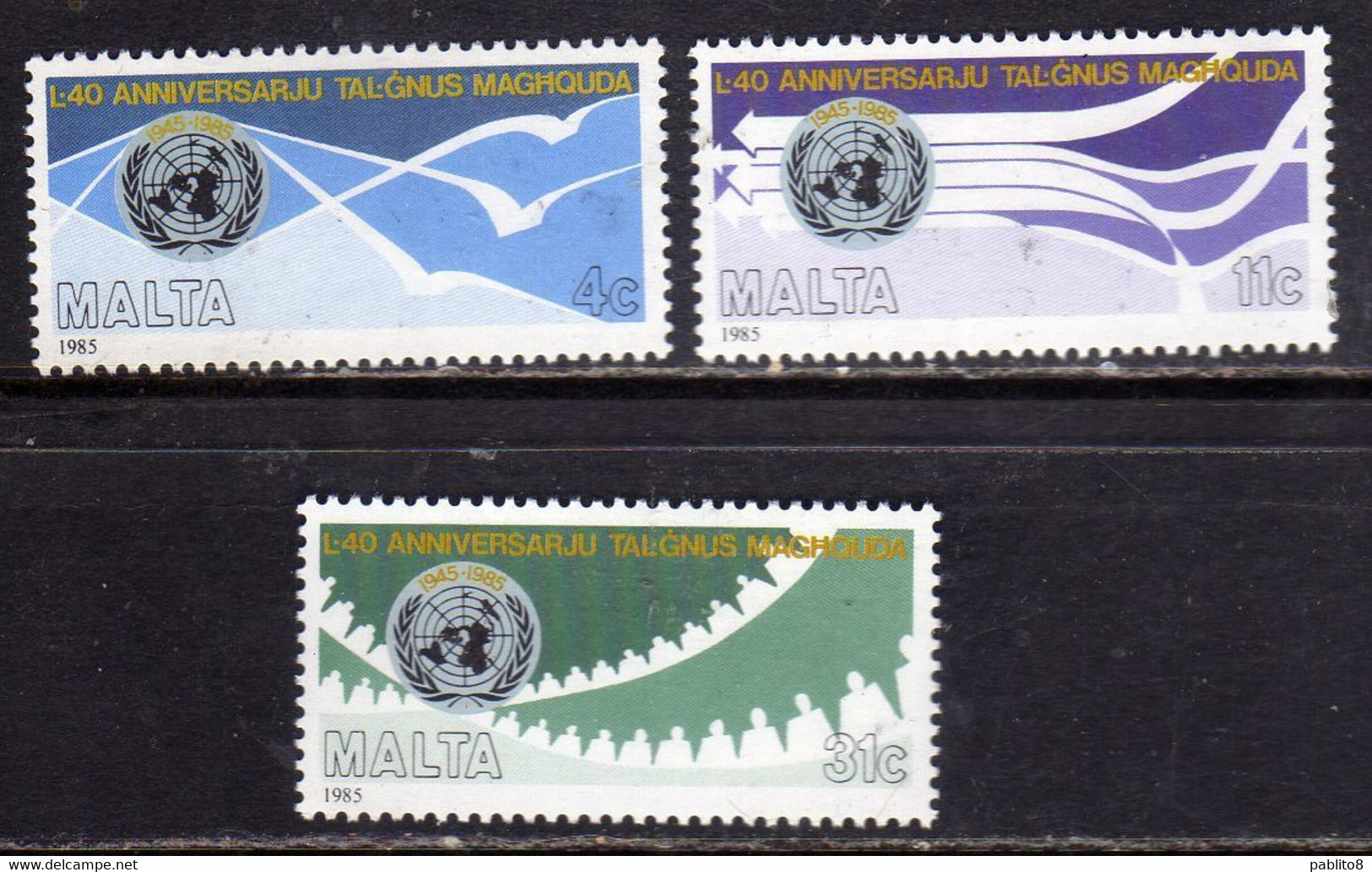 MALTA 1985 UN ANNIVERSARY ANNIVERSARIO ONU UNO COMPLETE SET SERIE COMPLETA MNH - Malte