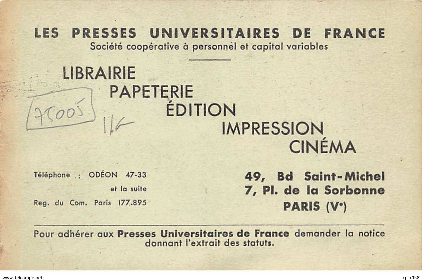 75005 - PARIS - SAN33527 - Les Presses Universitaires De France - Papeterie - Edition - Impression - Cinéma - Arrondissement: 05