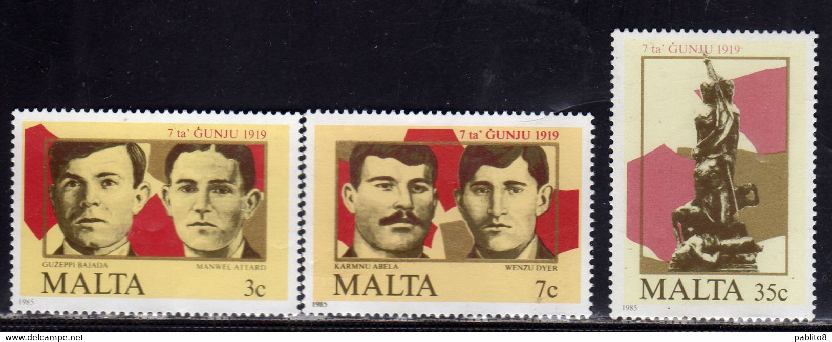 MALTA 1985 UPRISING 66 ANNIVERSARY MARTYRS GUZEPPI BAJADA MANWELD ATTARD MARTIRI RIVOLTA COMPLETE SET SERIE COMPLETA MNH - Malte